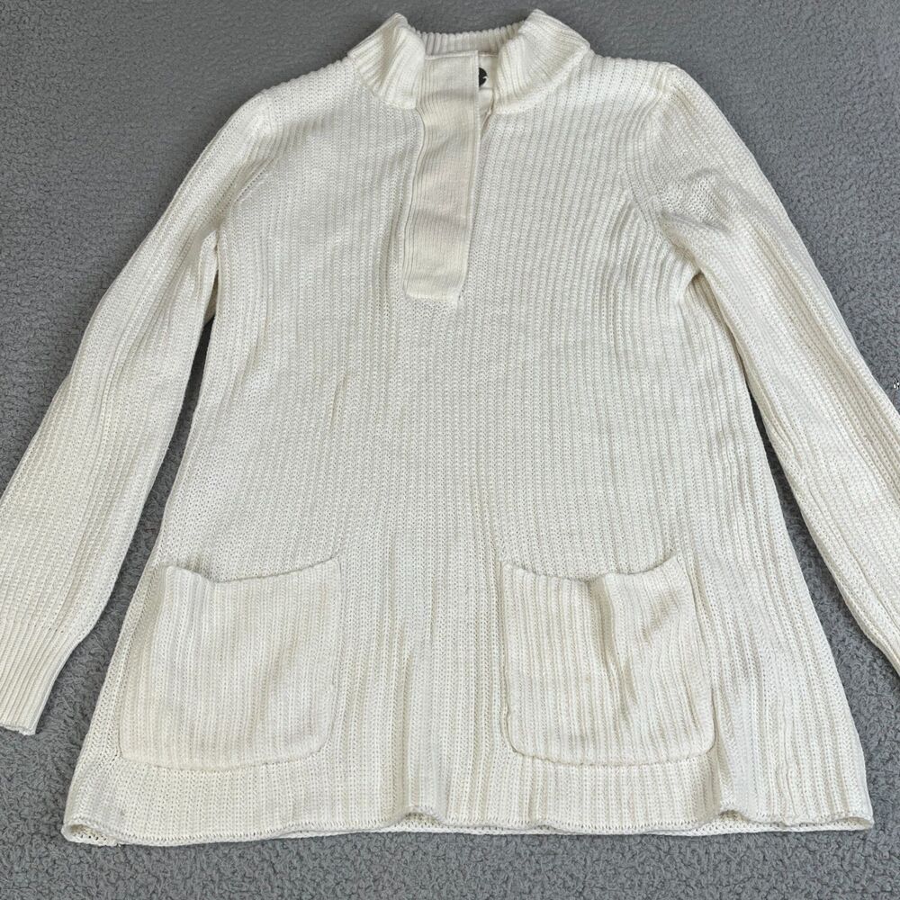 SOFT SURROUNDINGS Sweater Women Medium Cream Ribbed Chunky Snap Long Sleeve